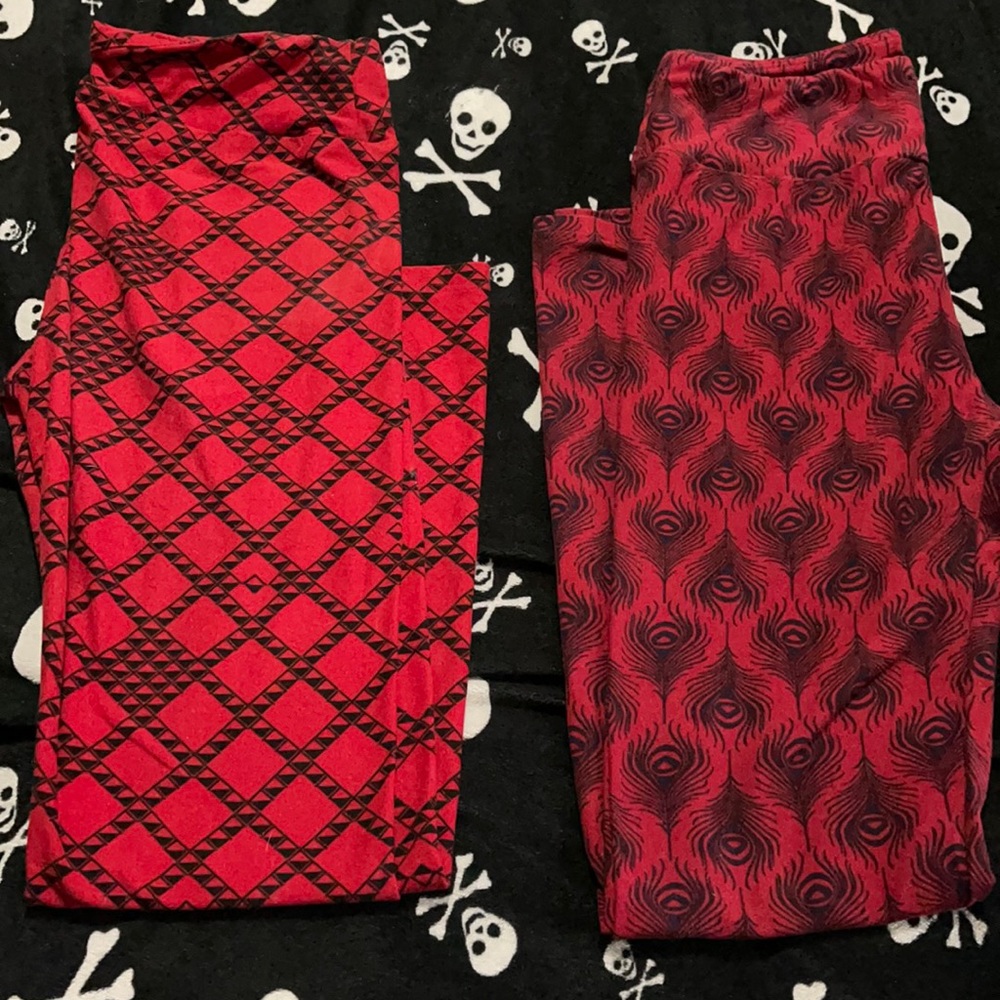 OS LuLaRoe red and  black leggings